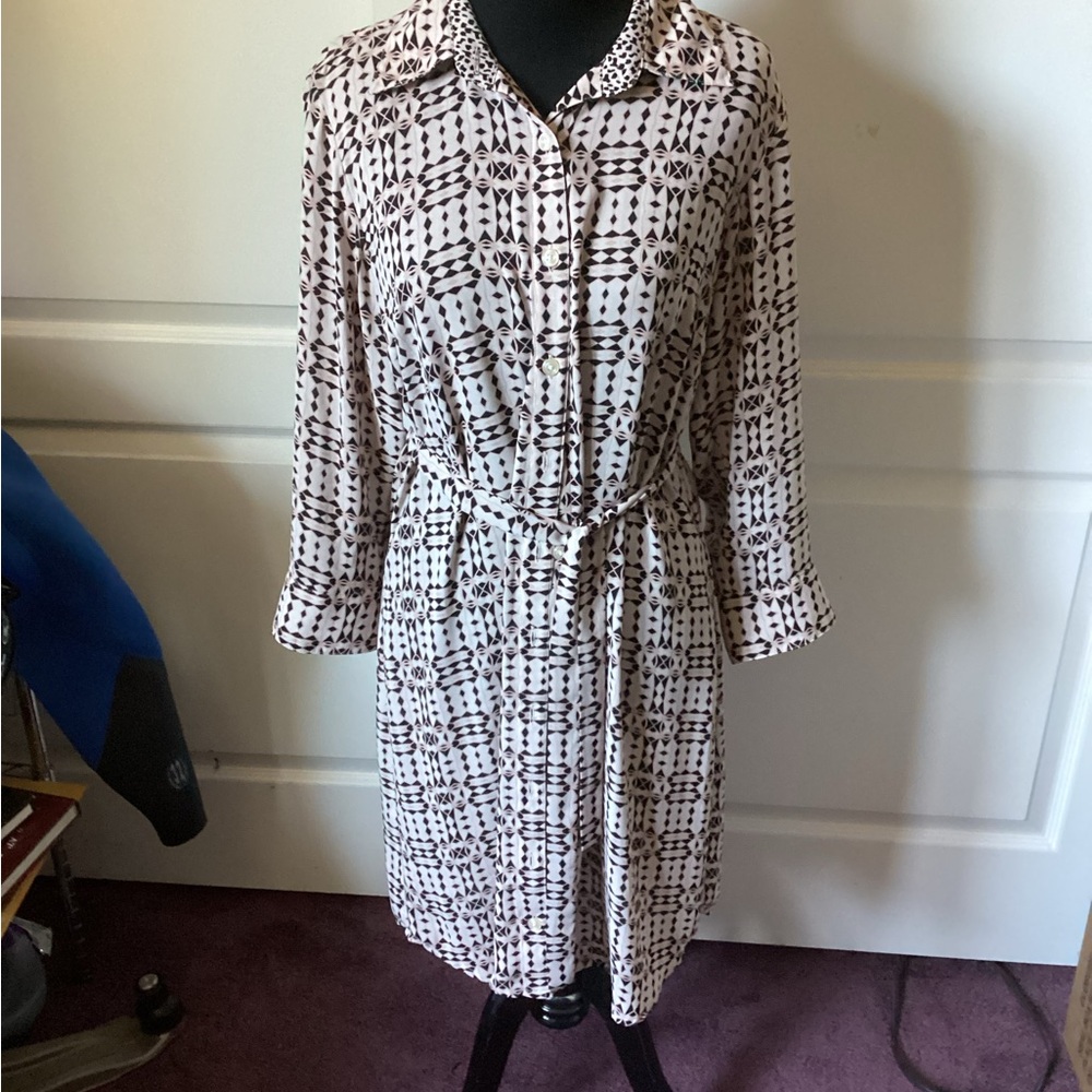CAbi Black and White Geometric Long Sleeve Dress